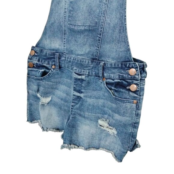 Dollhouse Junior Size 9 Denim Shortalls Overalls Adjustable Straps Zipper Pocket - Picture 4 of 9